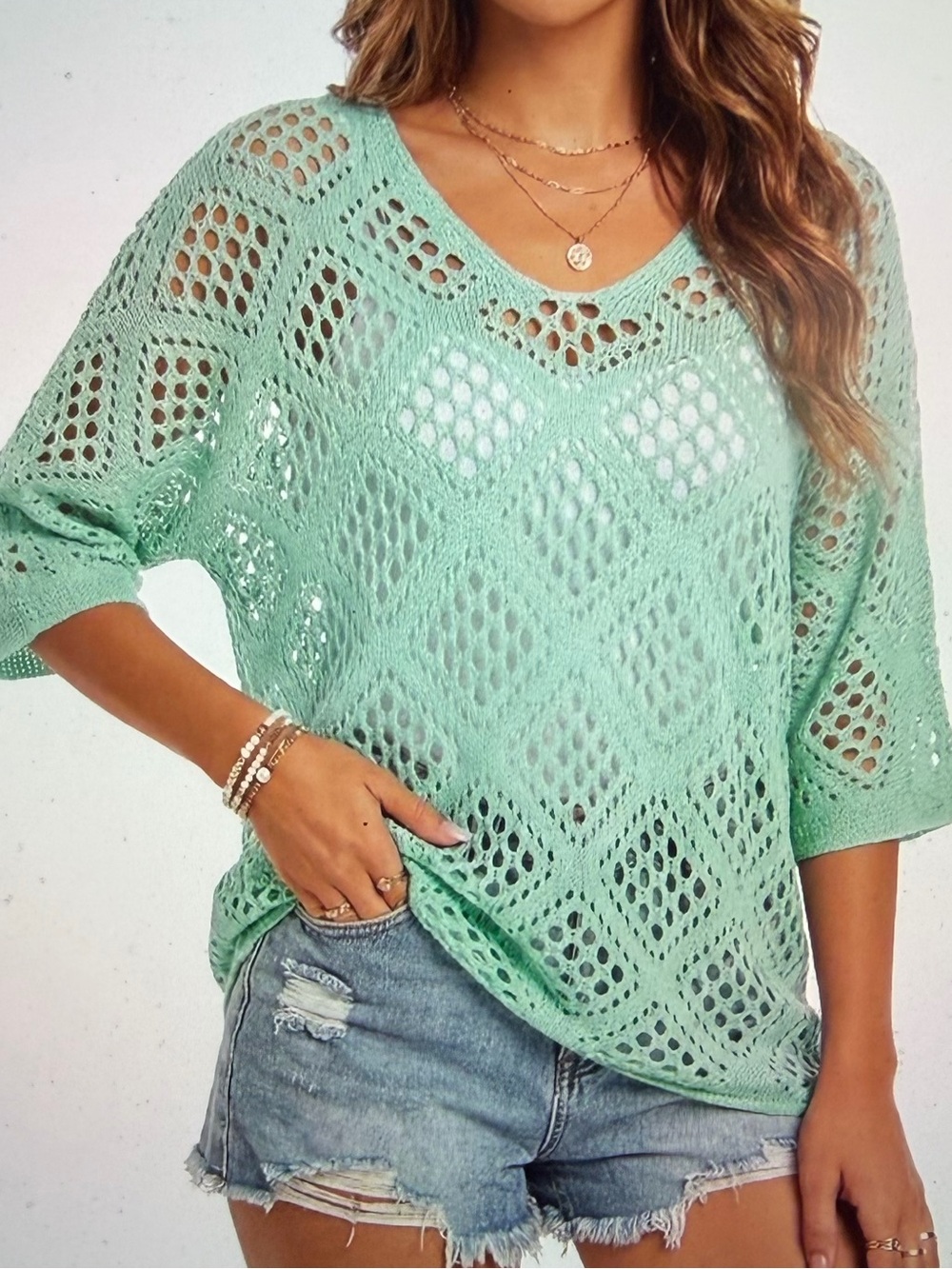 Crochet Knit V-Neck Top - NWT - Size XL